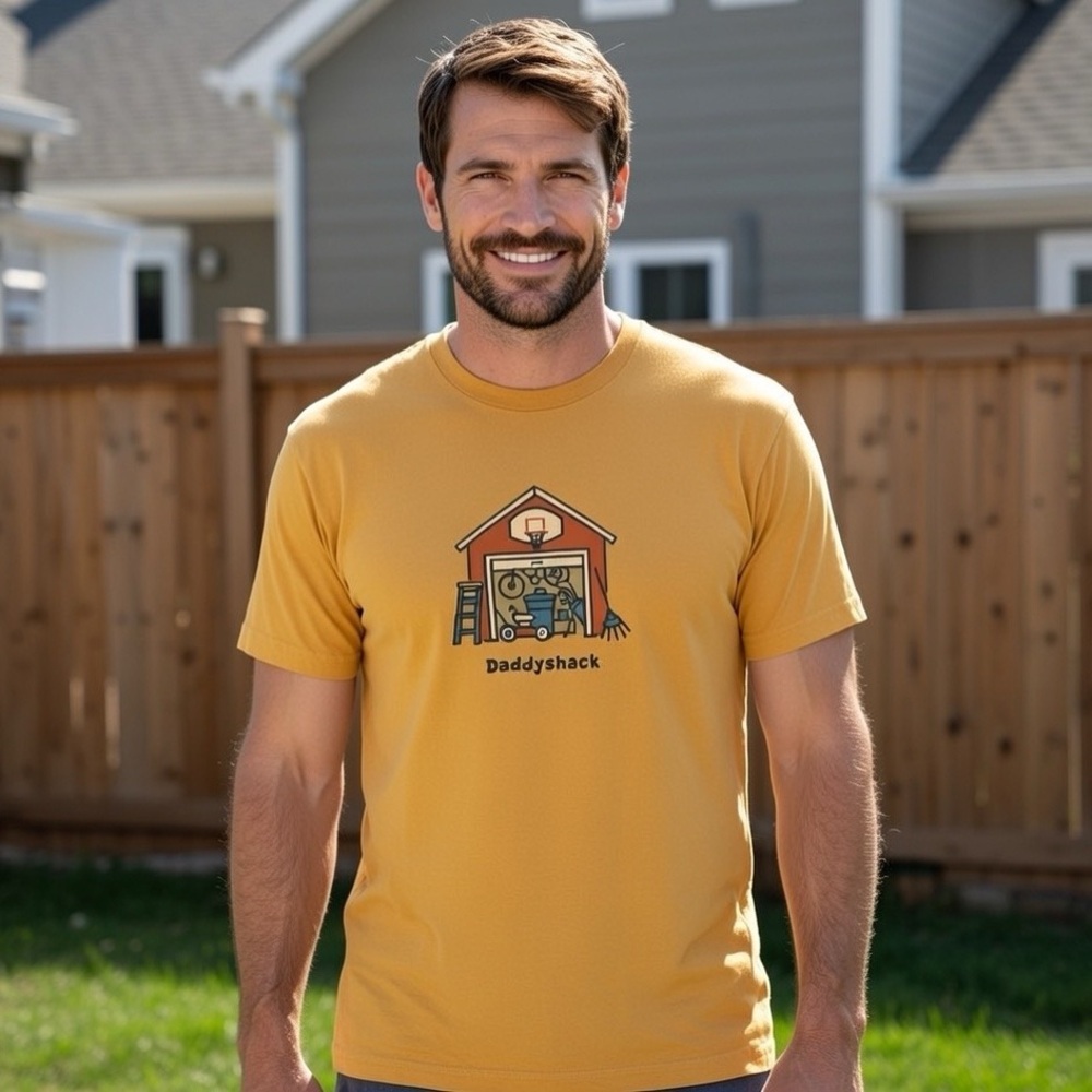 Life is Good Men’s Daddyshack Crusher Tee Sz M Mustard Yellow Graphic